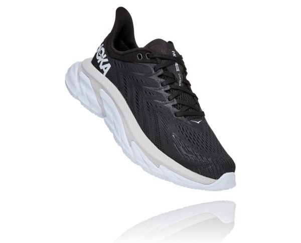 Hoka One One Clifton Edge Womens UK - Black / White Road Running Shoes - JUYTS6597